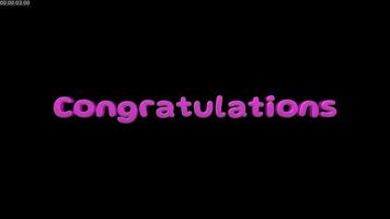 pink congratulations text animation. 3d text animation video