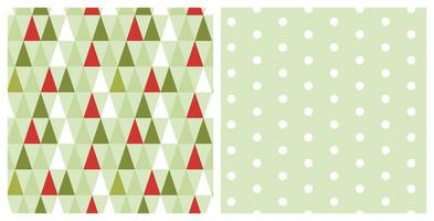 Seamless patterns set of geometric style Christmas pine and polka dots on isolated background. Hand drawn design for Winter, Christmas and New Year celebration, for paper crafts or home decor. vector