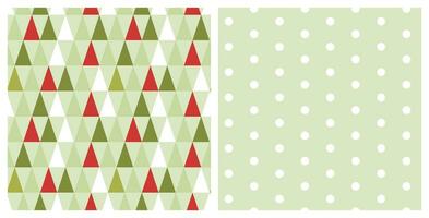 Seamless patterns set of geometric style Christmas pine and polka dots on isolated background. Hand drawn design for Winter, Christmas and New Year celebration, for paper crafts or home decor. vector