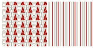 Seamless pattern of Christmas geometric forest and stripes on isolated background. Geometric design for wrapping paper, scrapbook, greeting card, celebration of Christmas, New Year, Winter holidays. vector