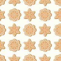 Seamless pattern of gingerbread Christmas cookies , on isolated background. Hand drawn design for Winter, Christmas and New Year celebration, for paper crafts or home decor. vector