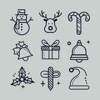 Set of christmas icons drawing in art deco line style on simple background vector