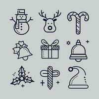 Set of christmas icons drawing in art deco line style on simple background vector