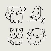 simple  dog, cat, and birds line art vector