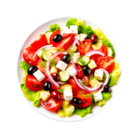 Greek salad on a white plate transparent Generative Ai png