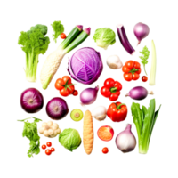 Fresh vegetables and herbs on a transparent background promoting a healthy diet generative Ai png