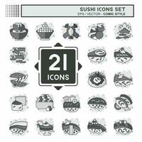 Icon Set Sushi. related to Japanese food symbol. comic style. simple design editable. simple illustration vector