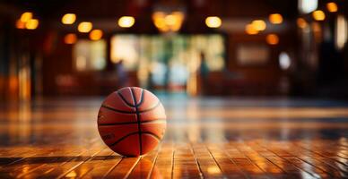 Basketball on a basketball arena, sports arena, new sports parquet - AI generated image photo