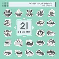 Sticker line cut Set Sushi. related to Japanese food symbol. simple design editable. simple illustration vector