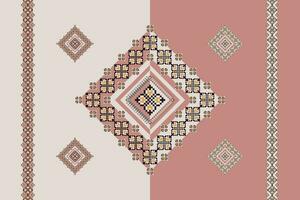 Floral embroidery colorful geometric pattern. Colorful geometric square floral seamless pattern pixel art style. Geometric stitch pattern use for textile, carpet, rug, cushion, upholstery, etc. vector