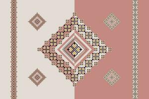 Floral embroidery colorful geometric pattern. Colorful geometric square floral seamless pattern pixel art style. Geometric stitch pattern use for textile, carpet, rug, cushion, upholstery, etc. vector