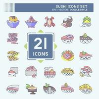 Icon Set Sushi. related to Japanese food symbol. doodle style. simple design editable. simple illustration vector