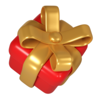 3d röd jul gåva låda ikon med gyllene band rosett. framställa ny år modern Semester. realistisk ikon för närvarande handla baner eller affisch png