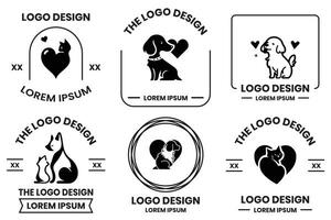mascotas con corazones logo en animal clínica concepto en plano línea Arte estilo vector