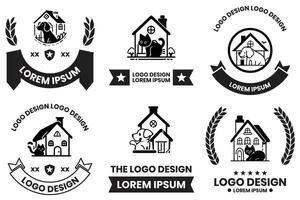 House of dogs and cats logo in animal clinic concept in flat line art style vector