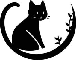 gato y Luna logo en plano línea Arte estilo vector