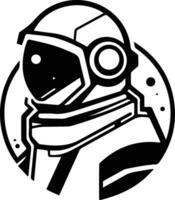 astronaut and planet logo in flat line art style vector