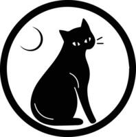 gato y Luna logo en plano línea Arte estilo vector