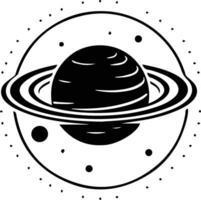 planet with rings logo in flat line art style vector