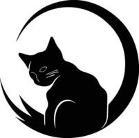 gato y Luna logo en plano línea Arte estilo vector