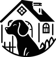 casa de perros y gatos logo en animal clínica concepto en plano línea Arte estilo vector