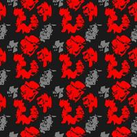 Abstract seamless pattern with red, pink, grey on black background. Design with asian style for wallpaper or fabric. Red rose concept. Elegant. vector