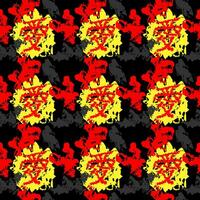 Abstract seamless pattern with chinese calligraphy of love on black background. Design with chinese style for wallpaper or fabric. Elegant design with red, yellow, and black. Asian style. vector