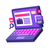 3d purple illustration icon of working on laptop side for UI UX social media ads design png