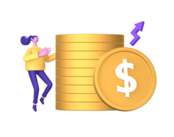 purple illustration icon of business finance and money growth with 3D character for UI UX social media ads design png