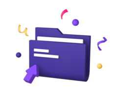 3d purple illustration icon of folder file with pointer cursor for UI UX social media ads design png