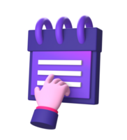 3d purple illustration icon of hand gesture with reminder note for UI UX social media ads design png