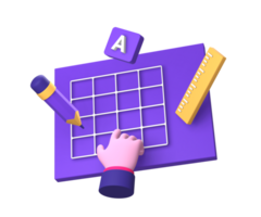 3d purple illustration icon of creative design and planning with hand gesture for UI UX social media ads design png