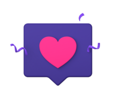 3d purple illustration icon of social media like and love for UI UX social media ads design png