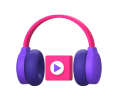 3d purple illustration icon of using headphone for online streaming with video side for UI UX social media ads design png