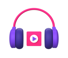 3d purple illustration icon of using headphone for online streaming with video for UI UX social media ads design png