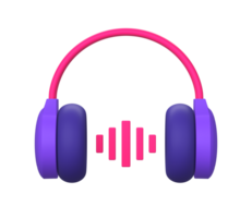 3d violet illustration icône de en utilisant casque de musique pour en ligne diffusion avec la musique forme pour ui ux social médias les publicités conception png