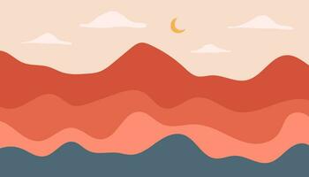 View of mountains in the afternoon. Flat design, Hand drawn. Vector illustration