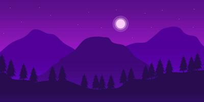 View of the mountains at night, flat design.Trendy contemporary design. Futuristic wall art decor. Vector illustration