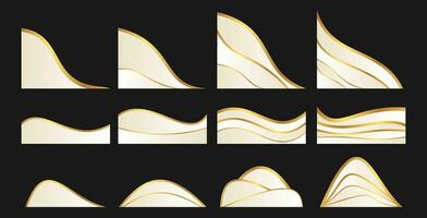 White gold decoration shape. Abstract white shape with gold lines for element decoration banner, background. Vector illustration set