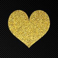 Gold glittering heart on dark background. Background with gold sparkles and glitter effect. Vector illustration