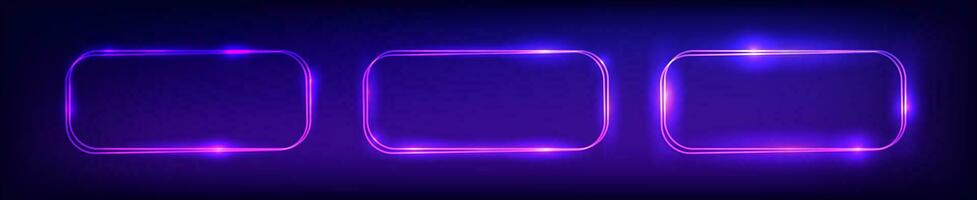 Set of neon double frames with shining effects vector