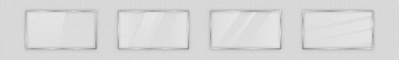 Set of four glass plates in rectangular frame isolated on background. Vector illustration.