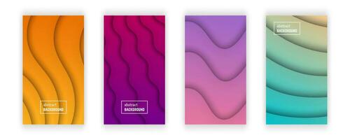 Abstract minimal gradient geometric background.  Set of four wave layer shape for banner, templates, cards. Vector illustration.