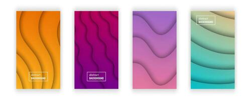 Abstract minimal gradient geometric background.  Set of four wave layer shape for banner, templates, cards. Vector illustration.