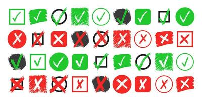 Hand drawn check and cross sign elements vector