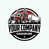 Premium Trucking Company Ready Made Circle Emblem Badge Logo. 18 Wheeler Semi Truck Vector Logo. Best for Trucking and Freight related Industry