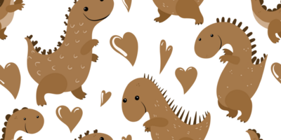 seamless pattern with brown dino. Dinosaur endless pattern, childish background for textile, nursery, wall art, paper, design and print png