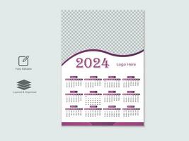 Creative modern New year 2024 calendar design template vector
