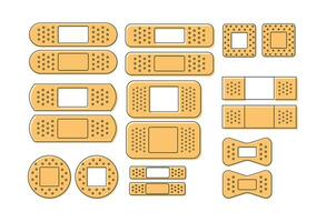 Collection of different adhesive patch. Medical plasters, bandage set in line style. Vector illustration