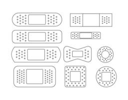 Collection of different adhesive patch. Medical plasters, bandage set in line style. Vector illustration